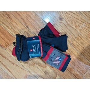 Chaps Mens 3 Pair Pima Cotton Blend Crew Socks Navy Grey Red Flag  10-13